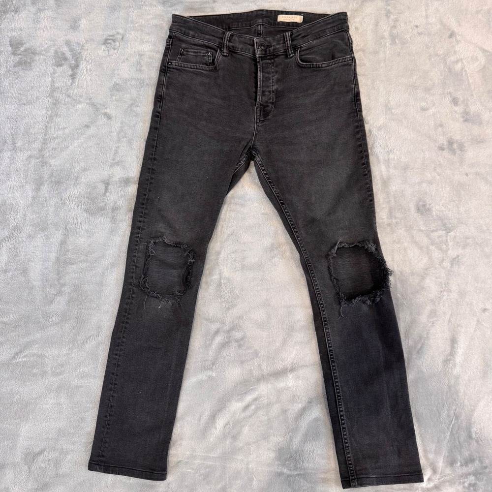 ALLSAINTS Cigarette Wei Mens Black Distressed Knee Skinny‎ Fit Denim Jeans 31x28